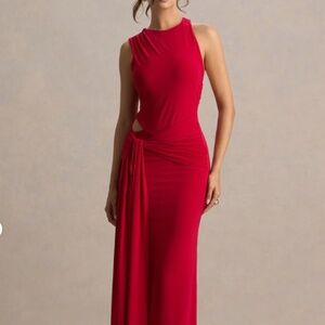 NWT Neile Red Crew-neck maxi dress with cutout and sash detail RED